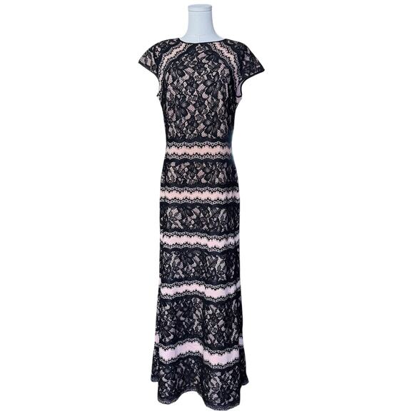 Tadashi Shoji Neoprene And Lace Cap Sleeve Gown Maxi Dress Size 12 - Picture 4 of 13